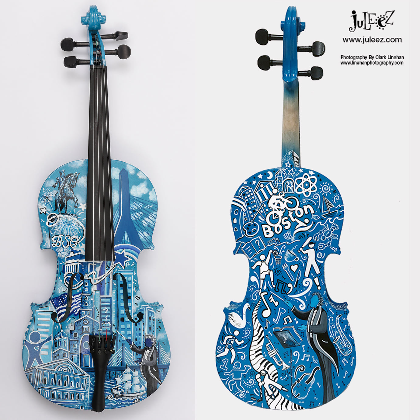 Juleez, Hand Painted violin, Custom Musical Instrument, Blue  Violin