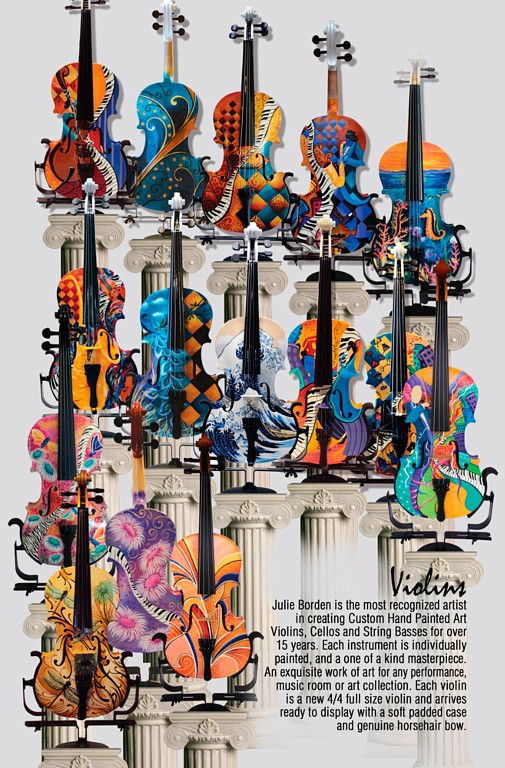 Juleez, painted violin, hand painted fiddle, colorful  viola