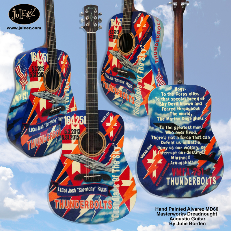 Juleez Alvarez Painted Dreadnought Guitar Thunderbolts Patriotic