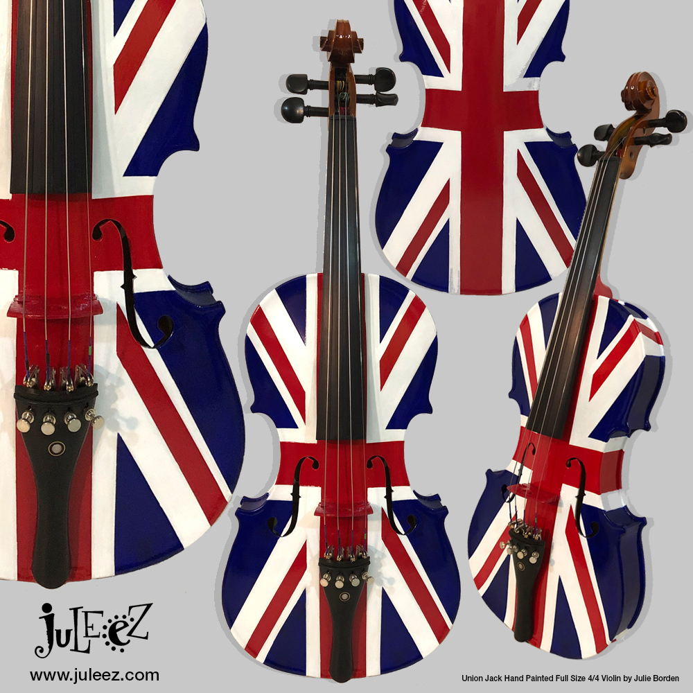 Union Jack Painted Violin, Flag Violin, Hand Painted Violin, Juleez Violin