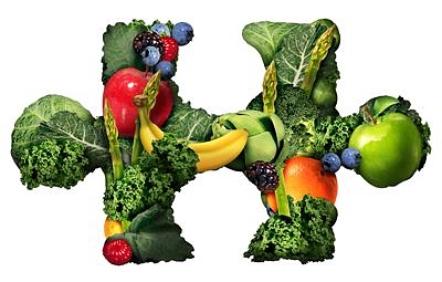 The letter H made of produce