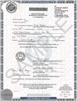 Certified Las Vegas Marriage Certificate Sample