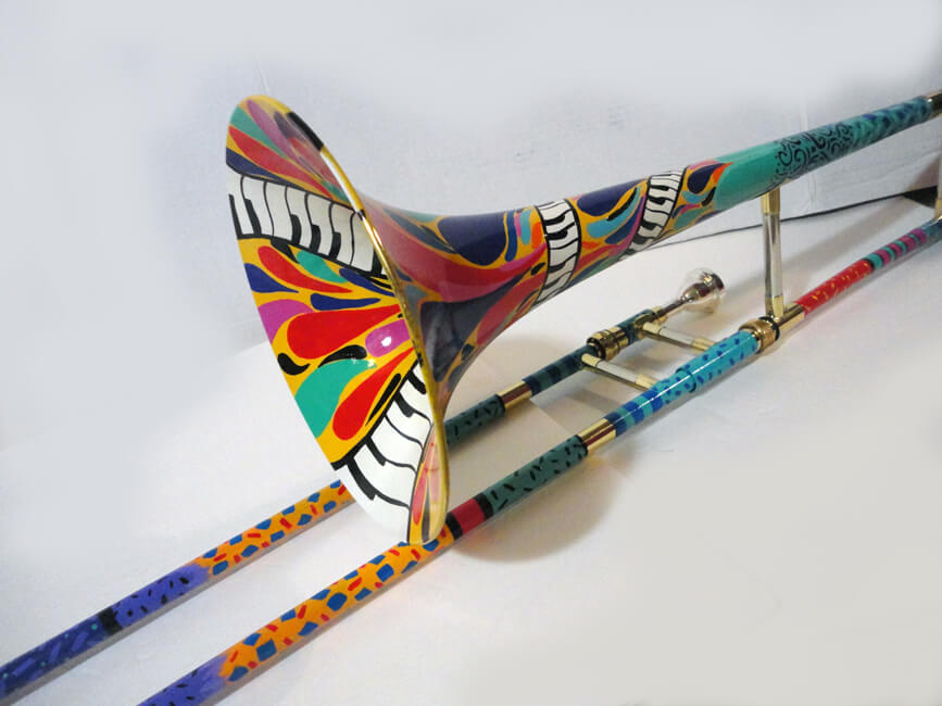 Jazz Trombone, Band trombone, Painted Trombone, Hand Painted Trombone, Colorful Trombone, Juleez ArtMusical Instrument by Juleez
