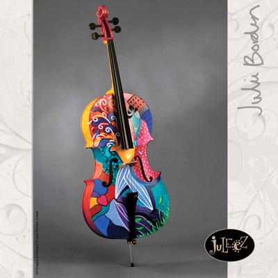 Colorful Musical Instrument Cello Hand painted for sale Juleez
