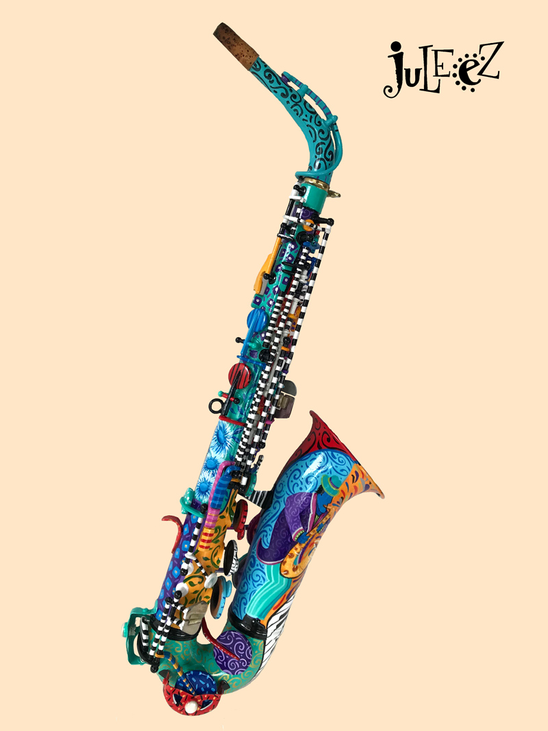 Hand Painted Colorful Jazz Art Alto Saxophone by Juleez