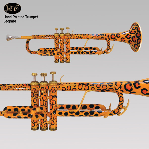 Leopard Print Trumpet, Animal Print music art, trumpet custom painted Juleez