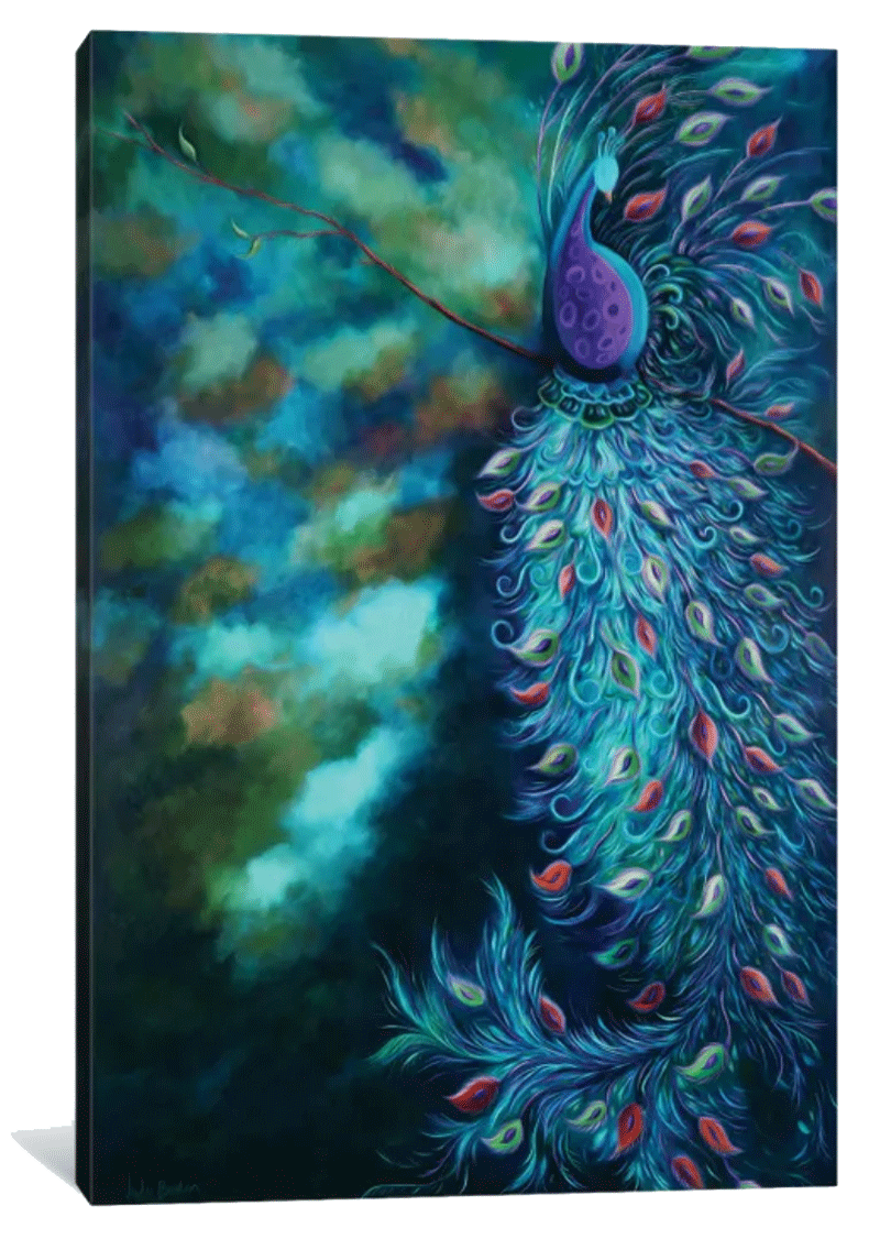 Teal Peacock Painting by Juleez in iCanvas