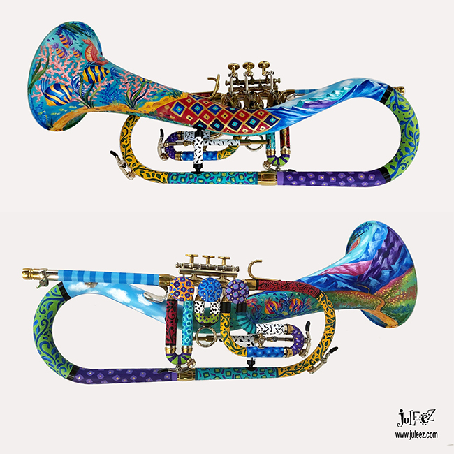 Colorful trumpet, Painted Flugelhorn, Flugelhorn, Austin Custom Brass, Juleez