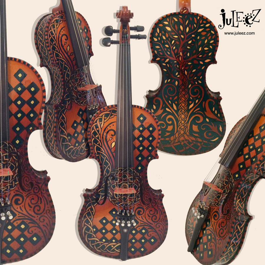 Celtic Design Painted Violin, Celtic Violin, Juleez violin
