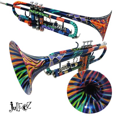 Colorful trumpet painted  trumpet by juleez Custom Trumpet musical instrument for sale