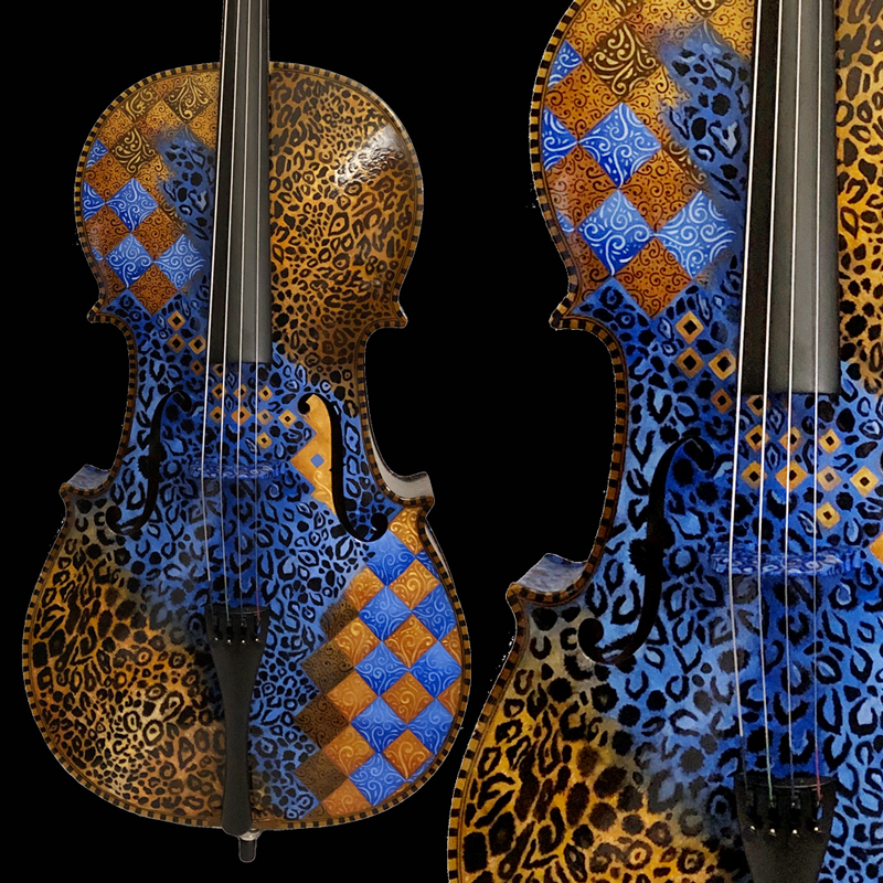 Painted Cello, Leopard Print Cello, Cello Painted, Cello Colorful