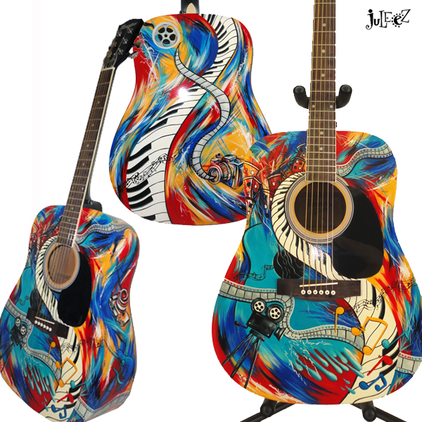 Juleez Painted Guitar Fender Dreadnought Acoustic 