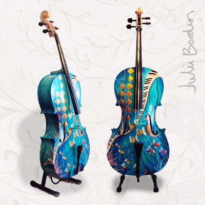 Cello Music ocean, Painted Cello with Fish, Hand Painted 4/4 Cello, Juleez, Cello Musical