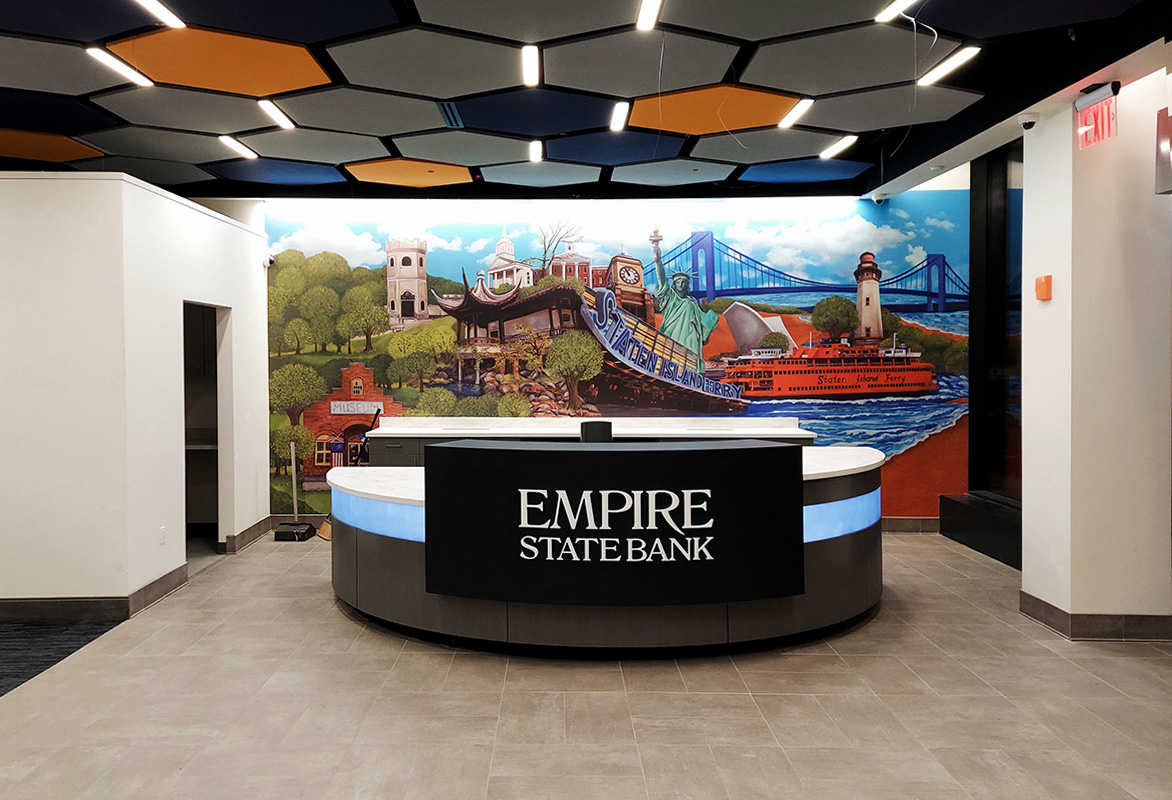 Empire State Bank Mural Art, Corporate Art  Interior Lobby art by Juleez