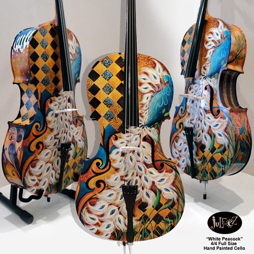 Peacock Hand painted Cello Full size Juleez