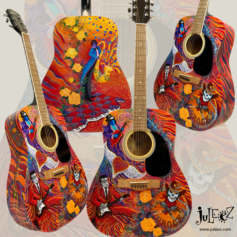 Hand Painted Guitar, Texas Guitar, Buddy Holly Guitar,