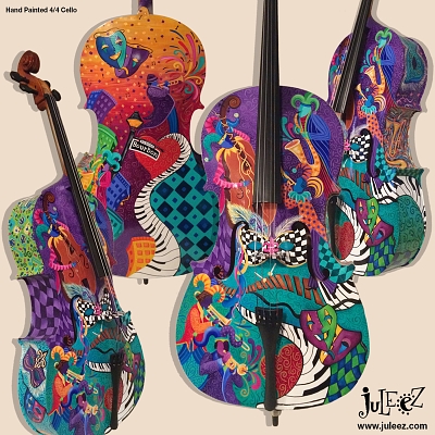 Colorful Jazz Hand painted Cello, Juleez