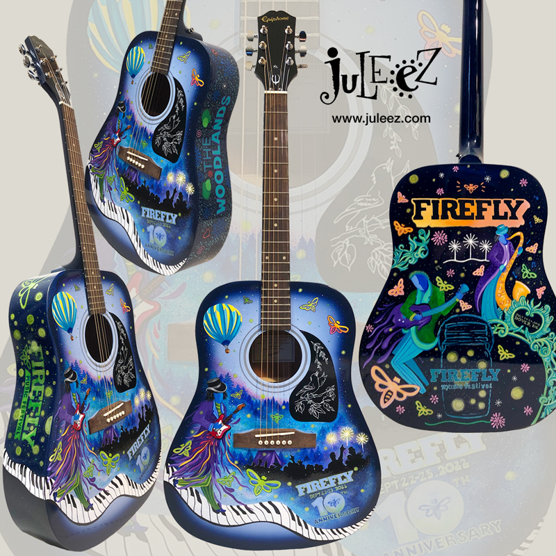 Epiphone painted, Firefly Music FEstival, Firefly guitar, painted guitar, Blue guitar, Firefly, juleez guitar