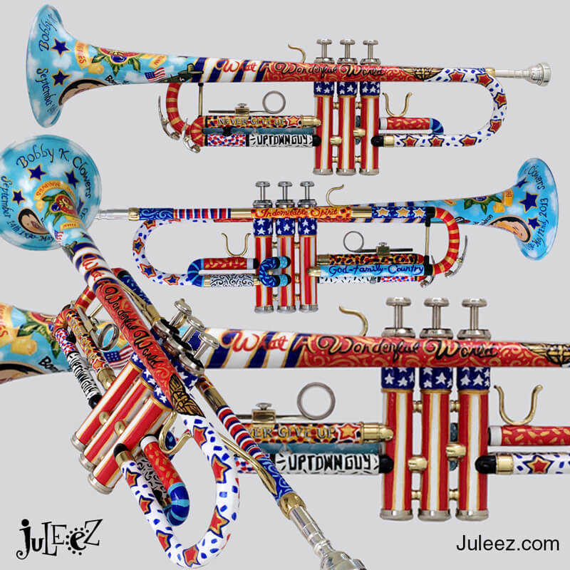 Patriotic  Trumpet- Painted Trumpet Juleez