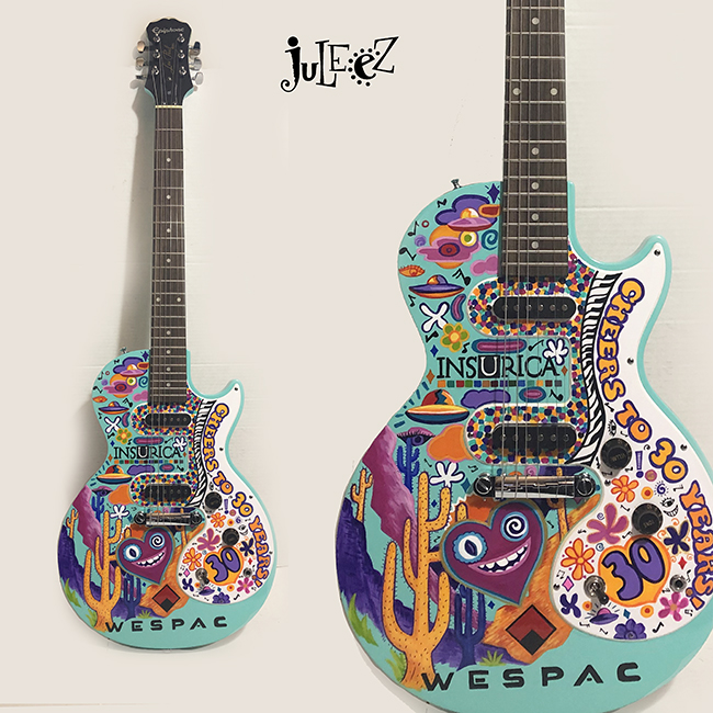 Hand Painted Guitar, Painted Epiphone guitar, Music festival guitar, corporate gift