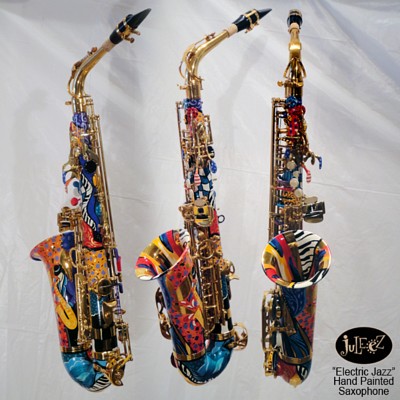 Hand Painted Colorful Jazz Art Alto Saxophone by Juleez