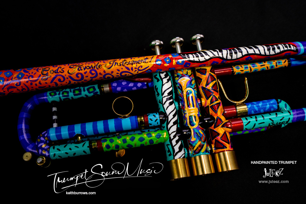 painted Trumpet for sale colorful musical instrument by Juleez