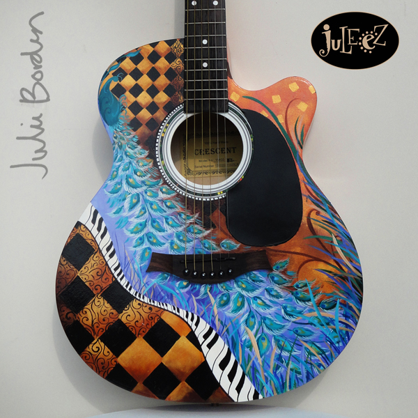 Colorful Painted Peacock Acoustic Guitar by Juleez