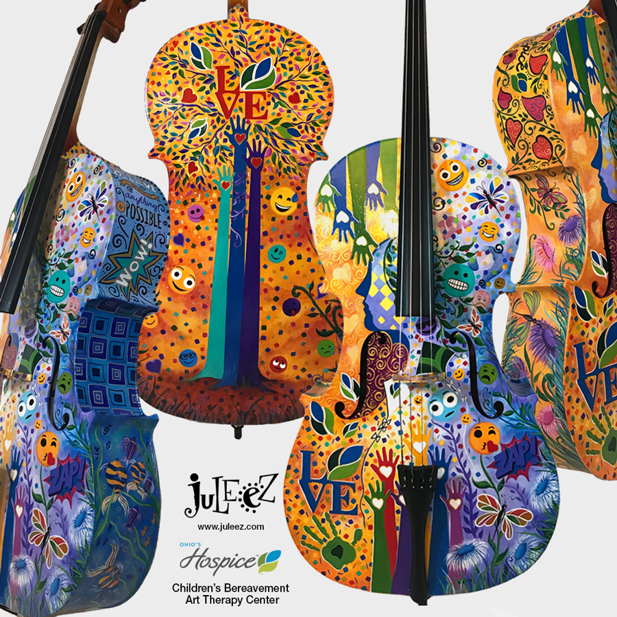 ohio hospice wall art colorful painted cello by juleez