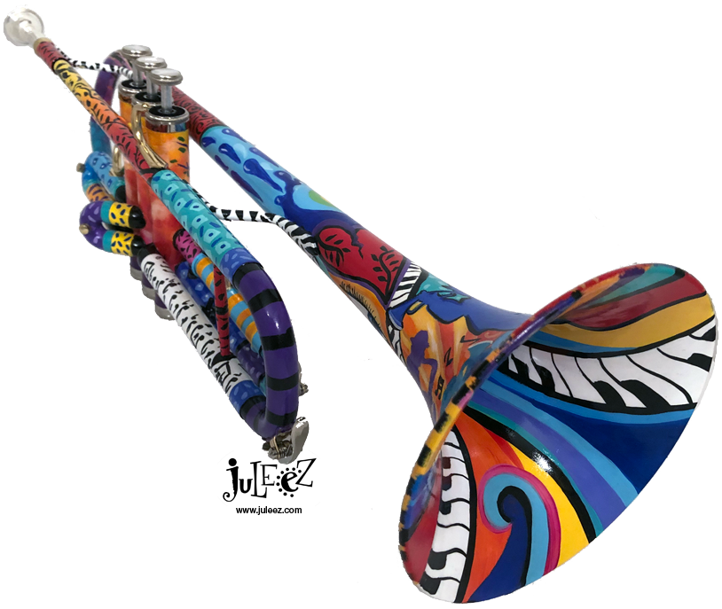 Colorful trumpet painted  skull trumpet by juleez