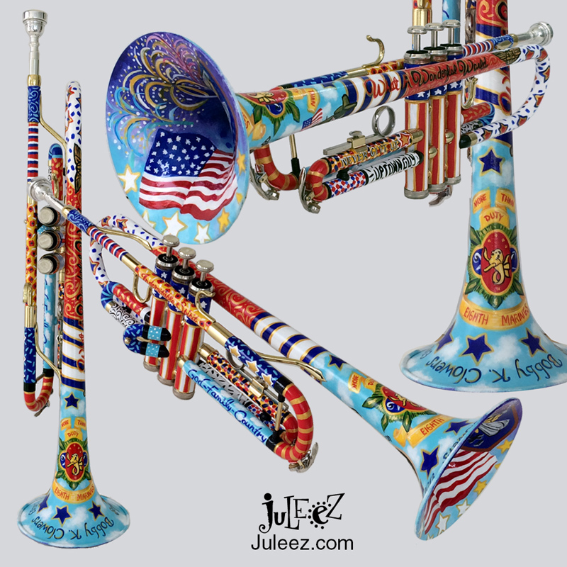 Colorful Patriotic Painted Trumpet by Juleez by Juleez