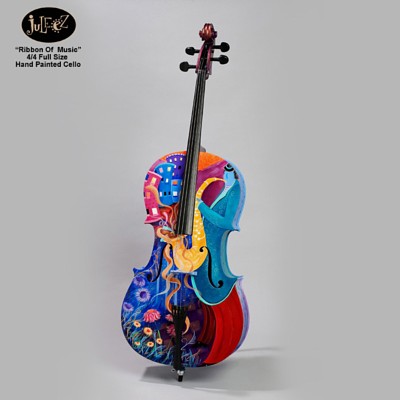 Music Decor, Painted Cello, Jazz Art Decor,  Cello Jazz, Juleez