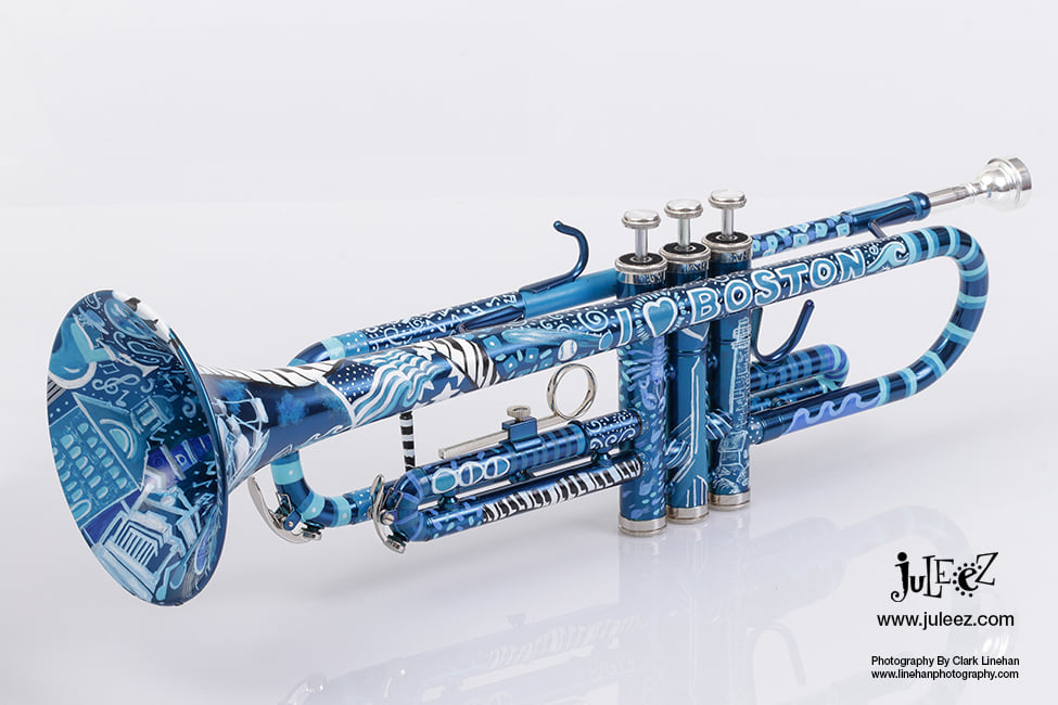 Juleez, Hand Painted Trumpet, Custom Musical Instrument, Blue  Trumpet