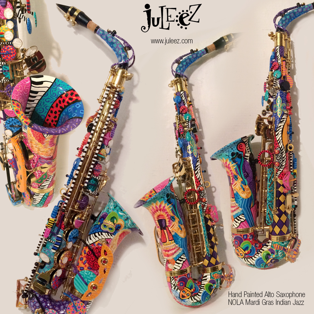 Painted Saxophone, Sax Mardi Gras, Colorful Sax, Juleez
