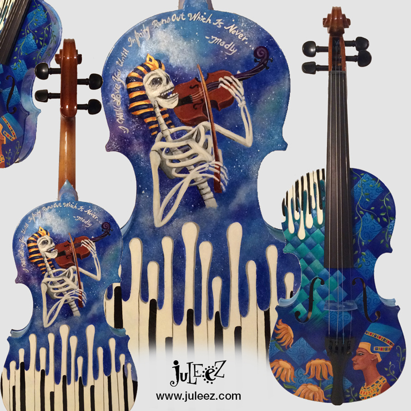 Painted Violin, Hand Painted Violin, Juleez Violin, Skeleton violin