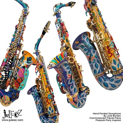 Painted Saxophone, Peacock Art, alto sax, Juleez Music