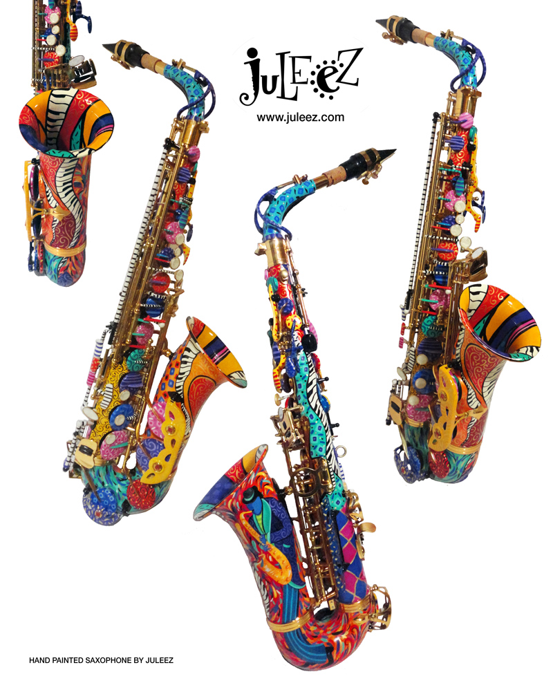 Hand Painted Colorful Saxophone by Juleez