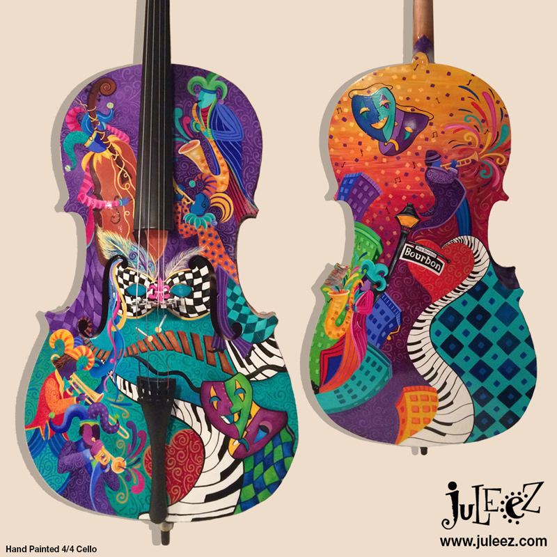 Hand painted Cello Colorful Juleez cello for sale