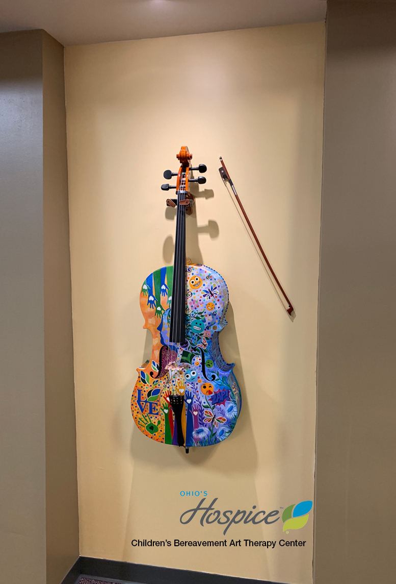 ohio hospice wall art colorful painted cello by juleez