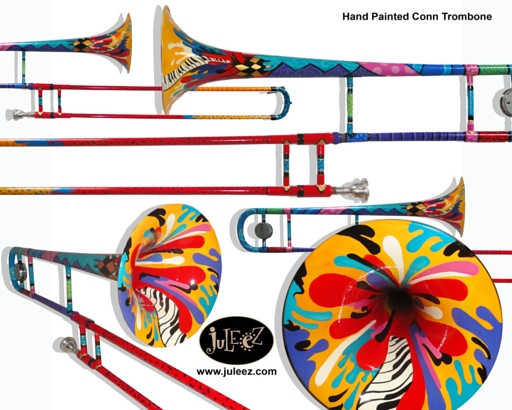 Hand Painted Trombone, colorful trombone, juleez trombone