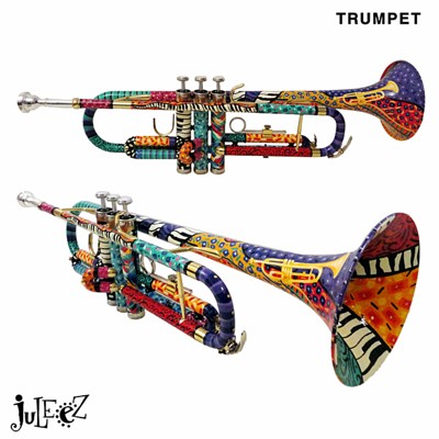 Colorful trumpet painted  trumpet by juleez Custom Trumpet musical instrument for sale