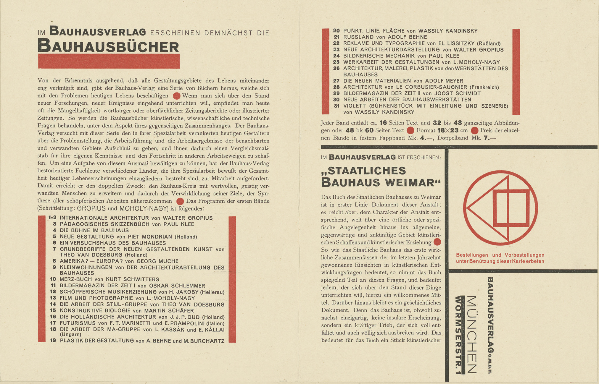 László Moholy-Nagy, Gestaltung für die Bauhausbücher, 1919. Aus: Wohin geht die typographische Entwicklung, Tafel 22, 1929. © Kunstbibliothek, Staatliche Museen zu Berlin​