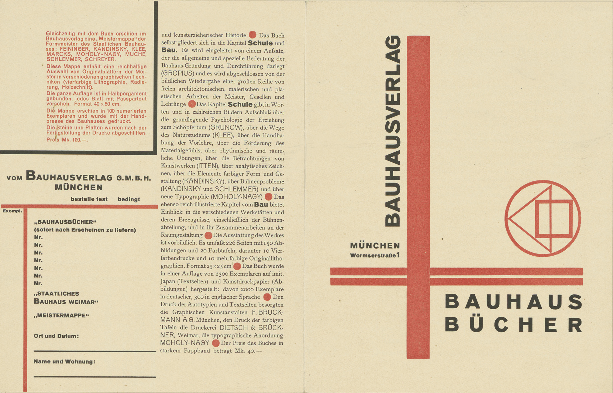 László Moholy-Nagy, Gestaltung für die Bauhausbücher, 1919. Aus: Wohin geht die typographische Entwicklung, Tafel 22, 1929. © Kunstbibliothek, Staatliche Museen zu Berlin​